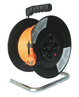 Z Solight prodlužovací přívod na bubnu, 4 zásuvky, oranžový kabel, černý buben, 20m, PB09